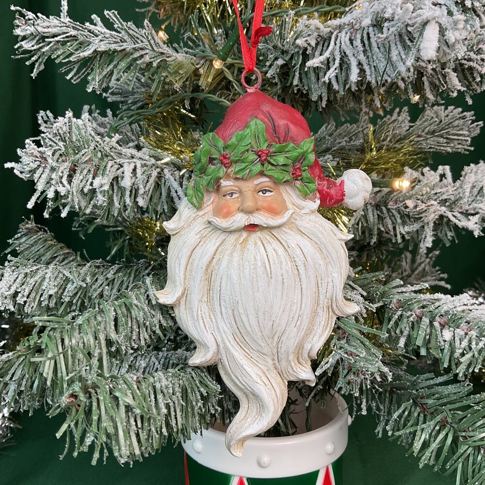 Vintage Style Resin Santa Claus Head Christmas Tree Ornament